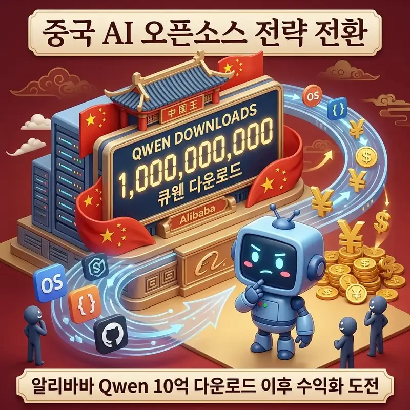 중국 AI 오픈소스 전략 전환 알리바바 Qwen 10억 다운로드 이후 수익화 도전