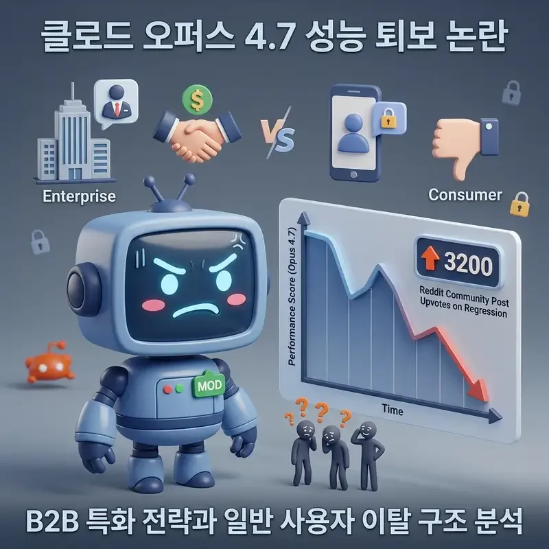 클로드 오퍼스 4.7 성능 퇴보 논란 B2B 특화 전략과 일반 사용자 이탈 구조 분석