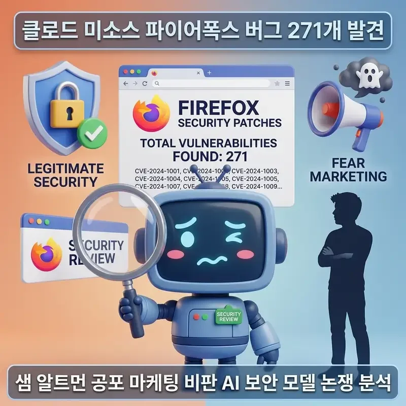 클로드 미소스 파이어폭스 버그 271개 발견 샘 알트만 공포 마케팅 비판 AI 보안 모델 논쟁 분석