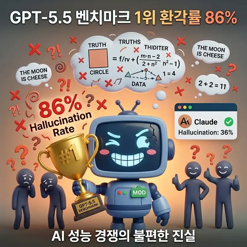 GPT-5.5 벤치마크 1위 환각률 86% AI 성능 경쟁의 불편한 진실