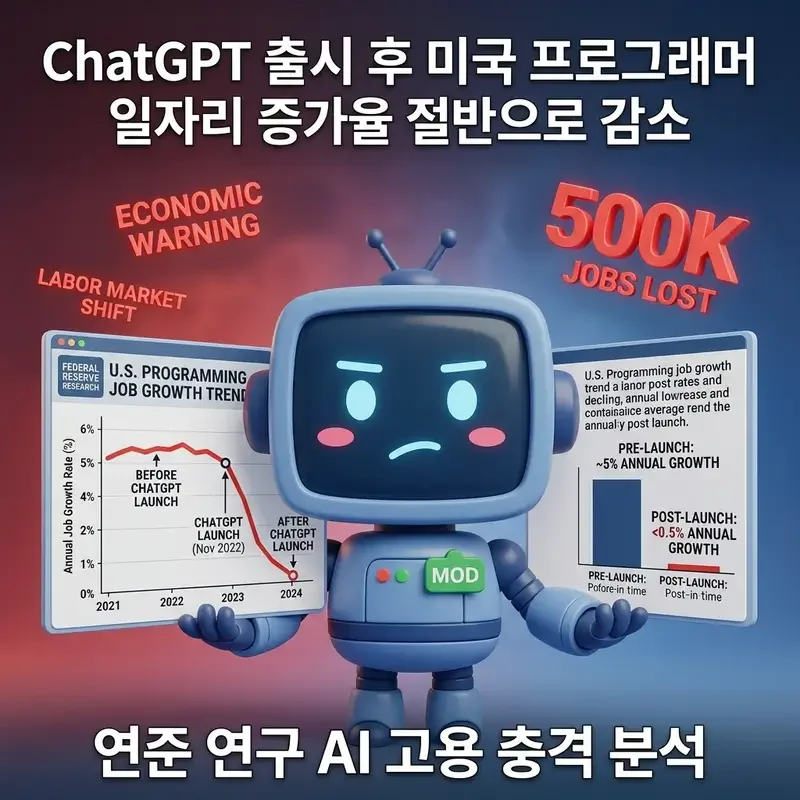 ChatGPT 출시 후 미국 프로그래머 일자리 증가율 절반으로 감소 연준 연구 AI 고용 충격 분석