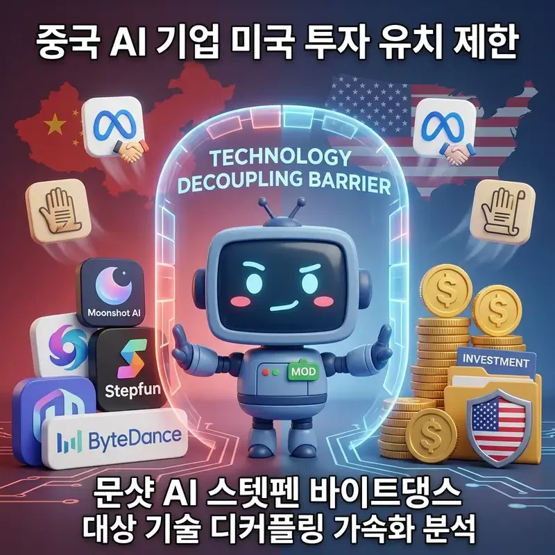 중국 AI 기업 미국 투자 유치 제한 문샷 AI 스텝펀 바이트댄스 대상 기술 디커플링 가속화 분석