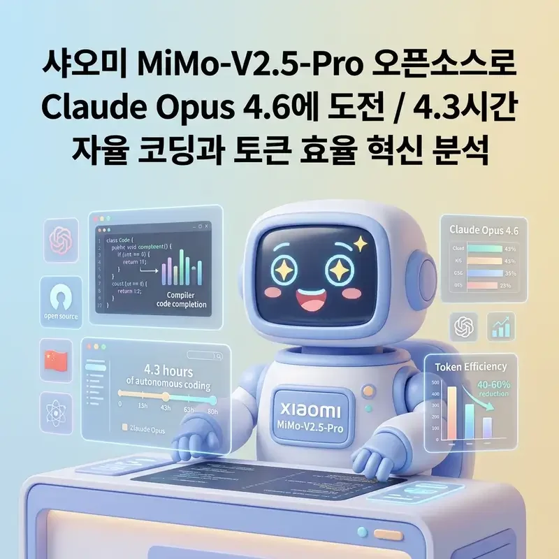 샤오미 MiMo-V2.5-Pro 오픈소스로 Claude Opus 4.6에 도전 4.3시간 자율 코딩과 토큰 효율 혁신 분석
