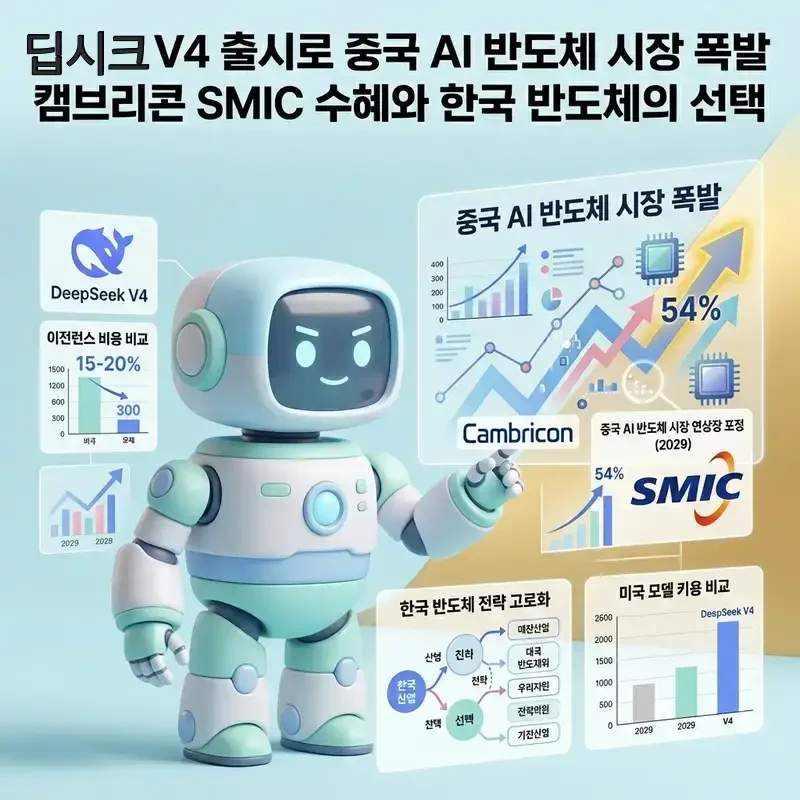 딥시크 V4 출시로 중국 AI 반도체 시장 폭발 캄브리콘 SMIC 수혜와 한국 반도체의 선택