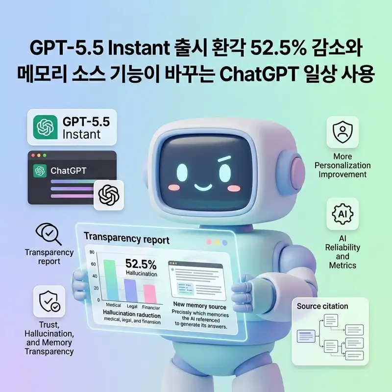 GPT-5.5 Instant 출시 환각 52.5% 감소와 메모리 소스 기능이 바꾸는 ChatGPT 일상 사용