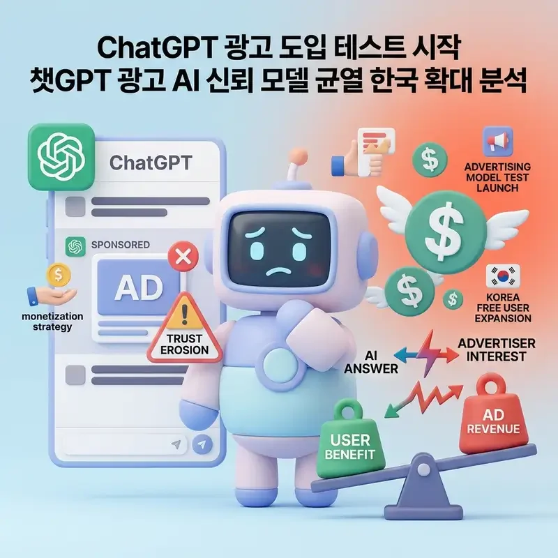 ChatGPT 광고 도입 테스트 시작 챗GPT 광고 AI 신뢰 모델 균열 한국 확대 분석