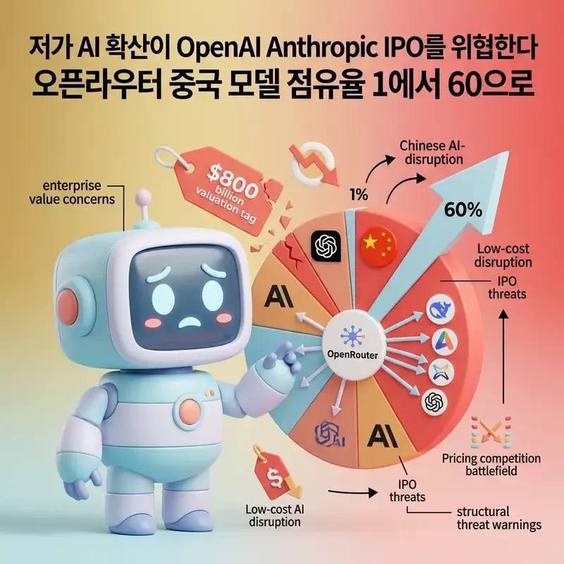 저가 AI 확산이 OpenAI Anthropic IPO를 위협한다 오픈라우터 중국 모델 점유율 1에서 60으로