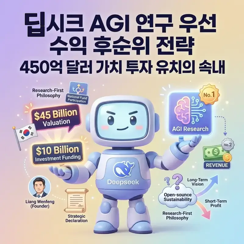 딥시크 AGI 연구 우선 수익 후순위 전략 450억 달러 가치 투자 유치의 속내