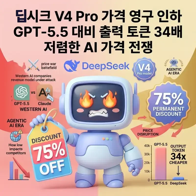 딥시크 V4 Pro 가격 영구 인하 GPT-5.5 대비 출력 토큰 34배 저렴한 AI 가격 전쟁
