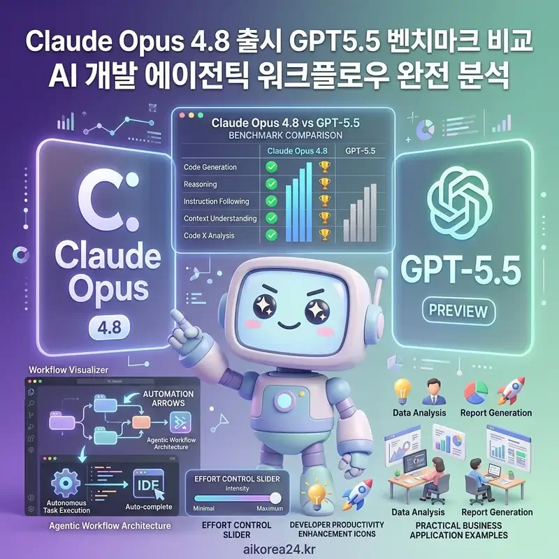 Claude Opus 4.8 출시 GPT5.5 벤치마크 비교 AI 개발 에이전틱 워크플로우 완전 분석