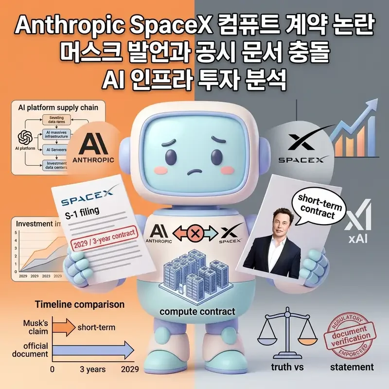 Anthropic SpaceX 컴퓨트 계약 논란 머스크 발언과 공시 문서 충돌 AI 인프라 투자 분석