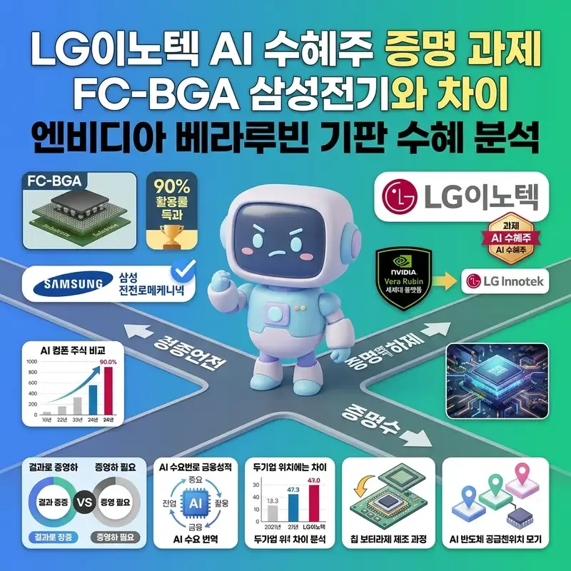 LG이노텍 AI 수혜주 증명 과제 FC-BGA 삼성전기와 차이 엔비디아 베라루빈 기판 수혜 분석