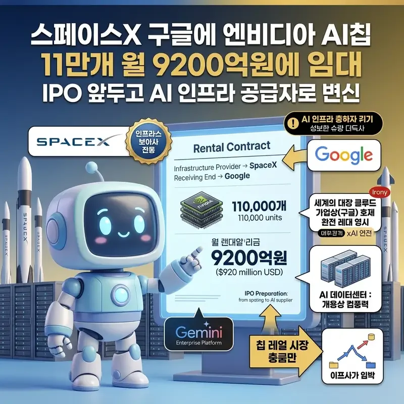스페이스X 구글에 엔비디아 AI칩 11만개 월 9200억원에 임대 IPO 앞두고 AI 인프라 공급자로 변신