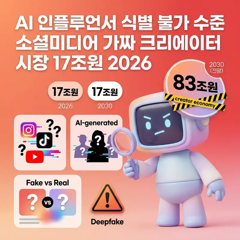 AI 인플루언서 식별 불가 수준 소셜미디어 가짜 크리에이터 시장 17조원 2026