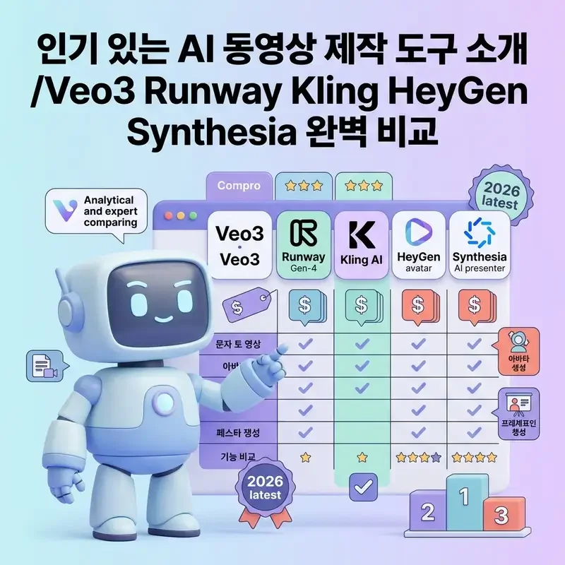 인기 있는 AI 동영상 제작 도구 소개 Veo3 Runway Kling HeyGen Synthesia 완벽 비교