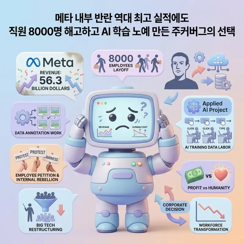 메타 내부 반란 역대 최고 실적에도 직원 8000명 해고하고 AI 학습 노예 만든 주커버그의 선택