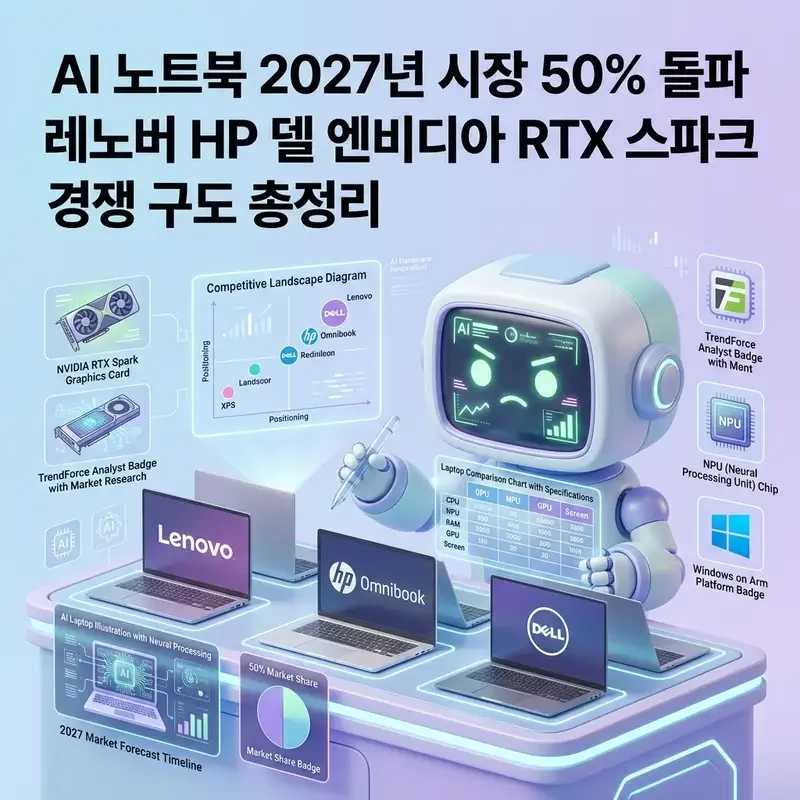 AI 노트북 2027년 시장 50% 돌파 레노버 HP 델 엔비디아 RTX 스파크 경쟁 구도 총정리
