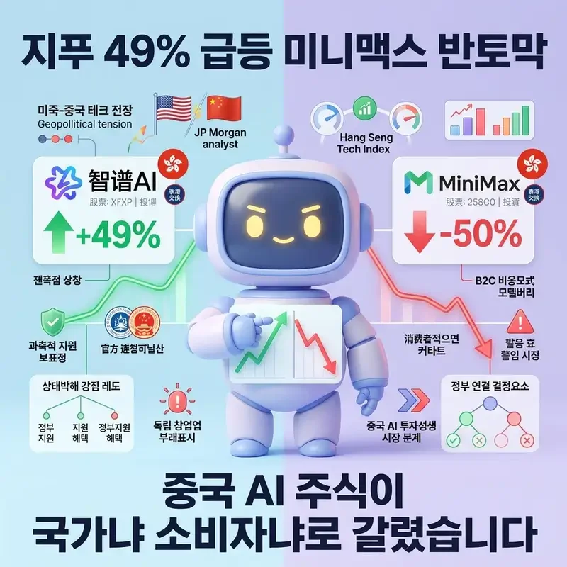 지푸 49% 급등 미니맥스 반토막 중국 AI 주식이 국가냐 소비자냐로 갈렸습니다