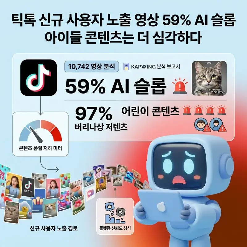 틱톡 신규 사용자 노출 영상 59퍼센트가 AI 슬롭 아이들 콘텐츠는 더 심각하다